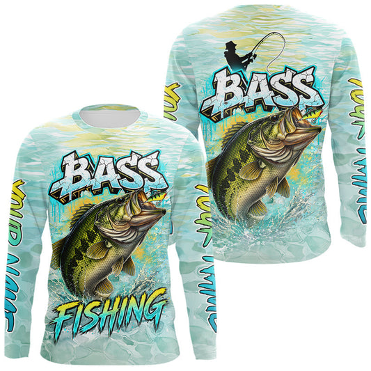 Maxcorners Personalized Bass Long Sleeve Fishing Shirts, Largemouth Bass Fishing Jerseys For Men LM2704
