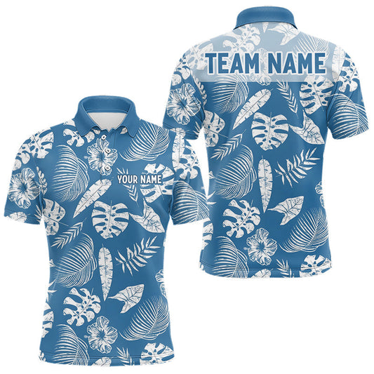 Maxcorners Blue Tropical Haiwaiian Pattern Mens Golf Polo Shirts Custom Team Golf Shirt For Mens LM2405