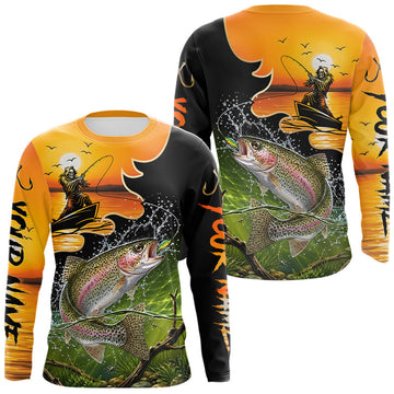 Maxcorners Personalized Fish Reaper Sunset Design Rainbow Trout Fishing Shirts Long Sleeve LM2704