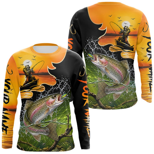 Maxcorners Personalized Fish Reaper Sunset Design Rainbow Trout Fishing Shirts Long Sleeve LM2704