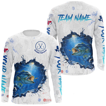 Maxcorners Custom Bass Fishing Long Sleeve Tournament Shirts, Largemouth Bass Fishing Apparel | White LM2704
