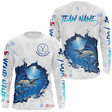 Maxcorners Custom Marlin Fishing Long Sleeve Tournament Shirts, Marlin Saltwater Fishing Apparel | White LM2704