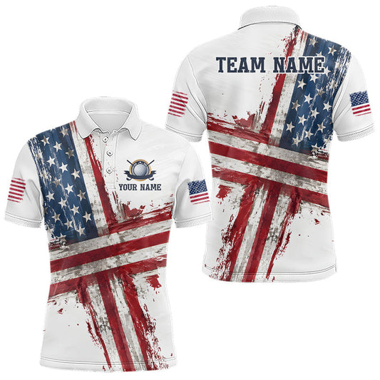 Maxcorners Custom US Golf Polo Shirt American Flag White Golf Shirts For Men, Patriotic Golf Shirt LM1005