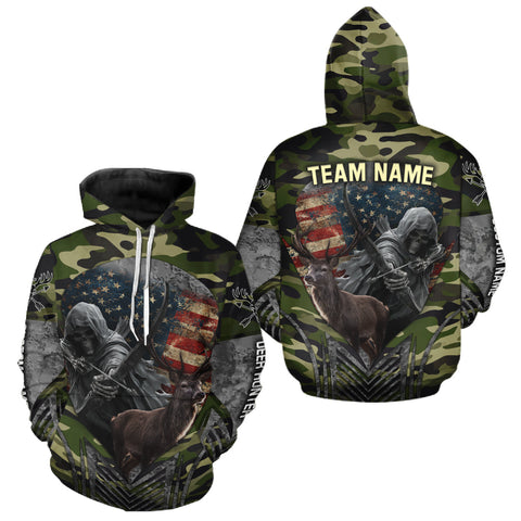 Maxcorners Grim Reaper US Flag Deer Hunting Hoodie, Longsleeve Shirt, Gifts for Hunters LM0409