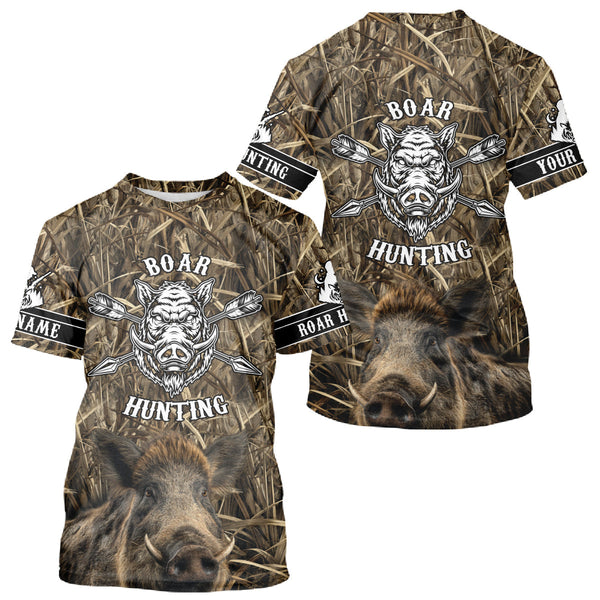 Maxcorners Personalized Wild Boar Hunting Camouflage Customize Name 3D All Over Printed Boar Hunting Shirts LM1109