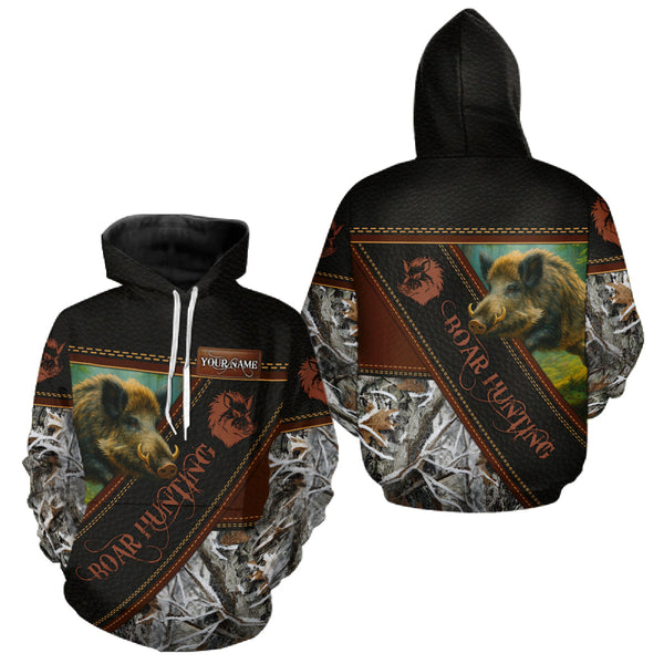 Maxcorners Wild Boar Hunting Black Camo Snow Winter 3D All Over Printed Shirts Custom Name Hunting Gift LM1109