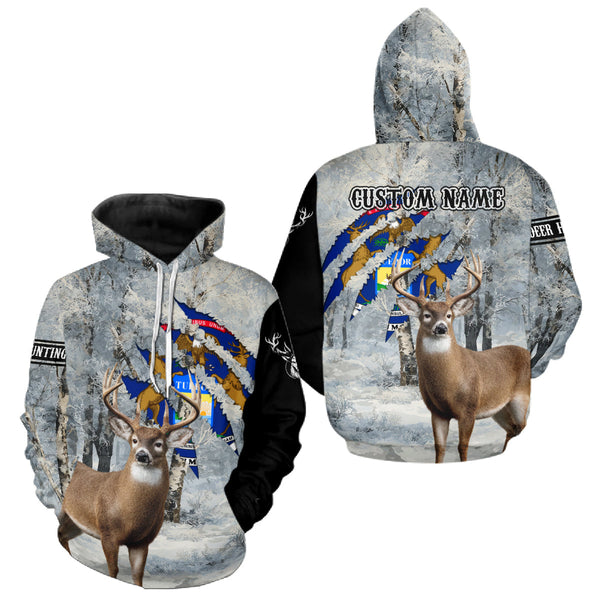 Maxcorners Snow Camo Deer Hunting Shirt, Pennsylvania Flag, Whitetail Hunters LM0409