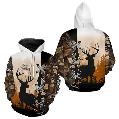 Maxcorners Whitetail Buck Hunting Hoodie, Longsleeve Shirt, Autumn Brown Camo, Perfect Hunter Gifts LM0409