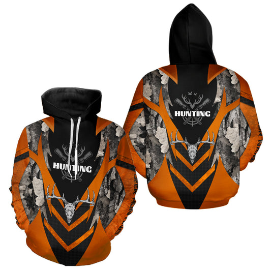 Maxcorners Deer Hunting Shirts Burnt Orange Camo With Deer Skull - Best Gift Ideas for Hunter LM0409