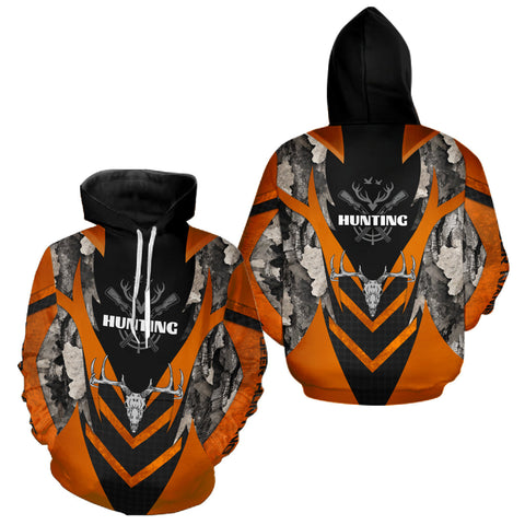 Maxcorners Deer Hunting Shirts Burnt Orange Camo With Deer Skull - Best Gift Ideas for Hunter LM0409