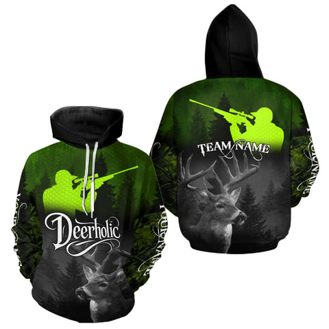 Maxcorners Deer Hunting Shirt Deerholic Hunter Silhouette – Green Camo Big Game Rifle for Men LM0409