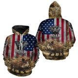 Maxcorners American Flag Wild Boar Camo Custom Name 3D Shirts, Boar Hunting Clothes for Hunters LM1809