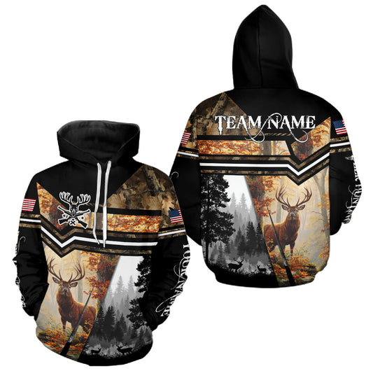 Maxcorners Red Deer Hunting Autumn Camo Custom Name American Flag - Best Gift Ideas for Hunters LM2608