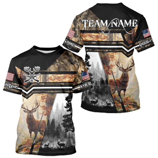 Maxcorners Red Deer Hunting Autumn Camo Custom Name American Flag - Best Gift Ideas for Hunters LM2608