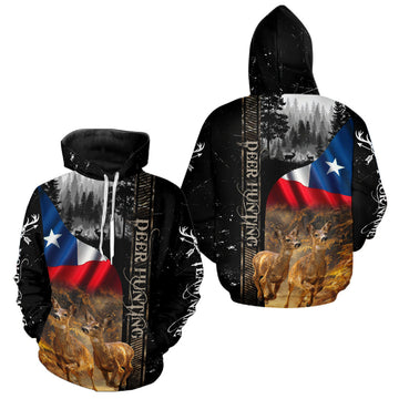 Maxcorners Black Deer Hunting Shirt with Texas Flag for Men - Personalized Hunting Gifts LM2608