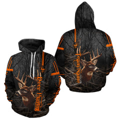 Maxcorners Custom Shadow Buck Black Camo Deer Hunting Shirts for Men, Deer Hunting Crew Clothes LM2608