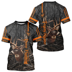 Maxcorners Custom Shadow Buck Black Camo Deer Hunting Shirts for Men, Deer Hunting Crew Clothes LM2608