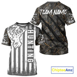 Maxcorners Personalized Dark Camo Deer Hunting Shirt with US Flag & Deer Buck, Hunter Gifts LM2608