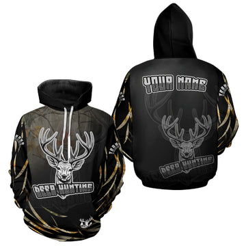Maxcorners Deer Hunting Black Camo Custom Name Long Sleeve, Hoodie Shirt for Hunters LM0409