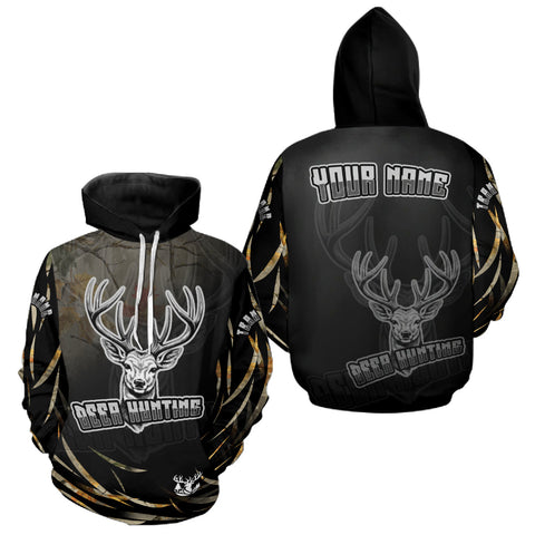Maxcorners Deer Hunting Black Camo Custom Name Long Sleeve, Hoodie Shirt for Hunters LM0409