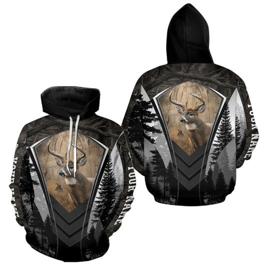 Maxcorners Beautiful Whitetail Deer Hunting Dark Camo 3D All Over Printed Shirts, Hunting Gifts for Men LM0409