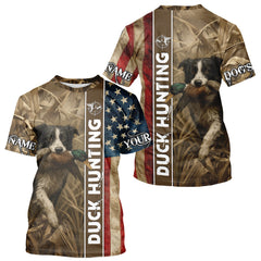 Maxcorners Border Collies Duck Hunting Waterfowl Camo US Flag Shirts, Custom Name Shirts, Hunting Gifts LM0409