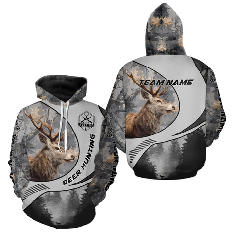 Maxcorners Grey Camo Elk Hunting Shirt for Men – Big Buck Design, Personalized Hunter Gift LM0409