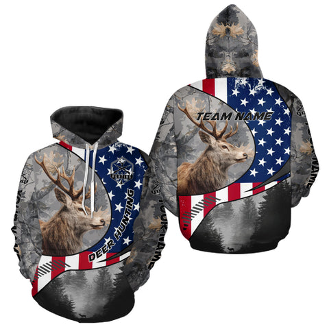 Maxcorners American Flag Grey Camo Deer Hunting Shirt - Personalized Gift for Hunters LM0409
