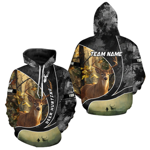 Maxcorners Personalized Deer Hunting Hoodie, Longsleeve Shirt – Whitetail Buck, Fall Camo, Gifts for Men LM0409