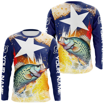 Maxcorners Custom Texas Flag Crappie Fishing Shirts, Funny Fishing Beer Shirts Long Sleeve For Team LM1904