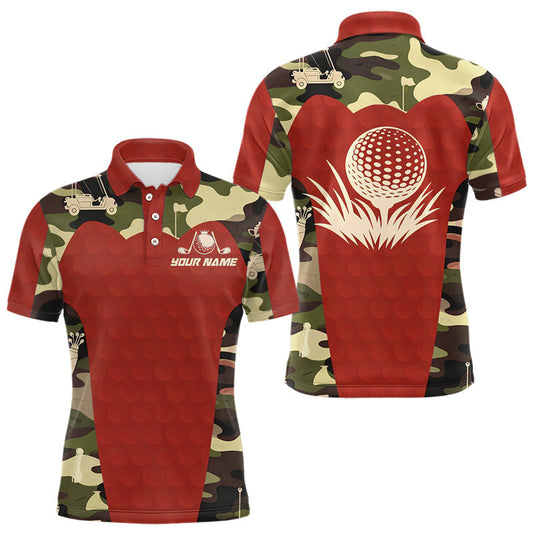 Maxcorners Red Camo Mens Golf Polo Shirts Custom Golf Outfit For Mens, Team Golf Shirts LM1904