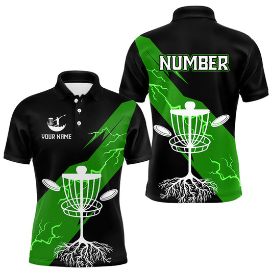 Maxcorners Green Mens Disc Golf Polo Shirts Custom Thunder Lightning Team Disc Golf Jerseys, Disc Golf Gifts LM1904