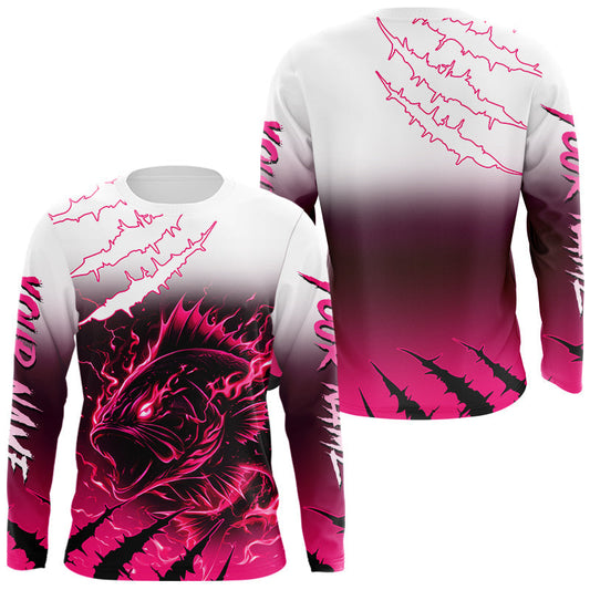 Maxcorners Largemouth Bass Long Sleeve Fishing Shirts Pink Angry Fish, Bass Fishing Shirts LM2901