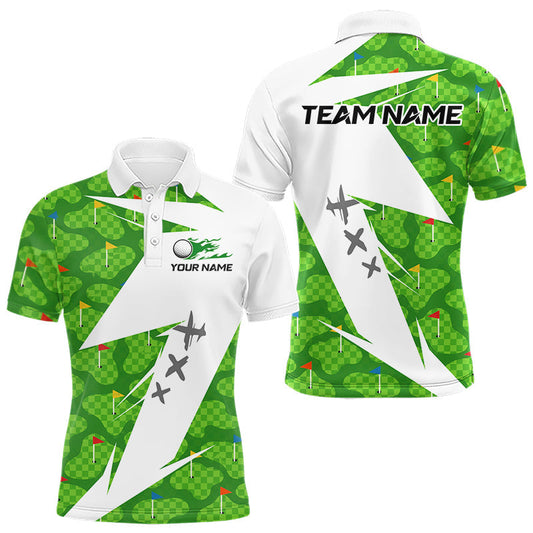 Maxcorners Green And White Golf Pattern Polo Golf Shirt For Men Custom Mens Golf Clothes, Golf Gifts LM2704