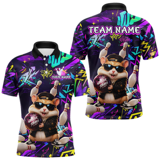 Maxcorners Custom Funny Hamster Purple Graffiti Pattern Bowling Team Shirt Polo & 1/4 Bowling Outfit
