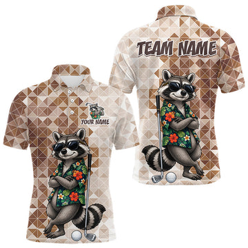 Maxcorners Funny Brown Raccoon Golf Polo Shirt Mens Custom Name Team Golf Shirts, Golf Gifts