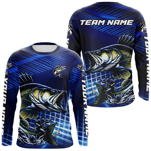 Maxcorners Blue Camo Walleye Custom Fishing Shirts Long Sleeve, Walleye Fishing Shirts LM0503