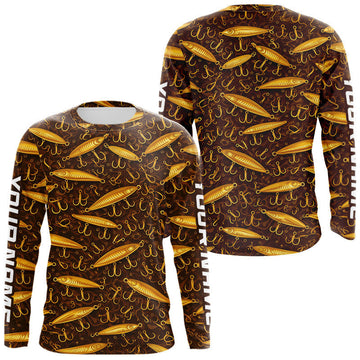 Maxcorners Custom Fishing Lure Yellow Long Sleeve Fishing Shirts For Men Custom Name, Mens Fishing Outfit LM2901
