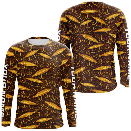 Maxcorners Custom Fishing Lure Yellow Long Sleeve Fishing Shirts For Men Custom Name, Mens Fishing Outfit LM2901