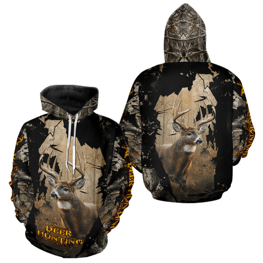Maxcorners Personalized Deer Hunting 3D All Over Printed Hoodie Brown Camo, Hunting Gift