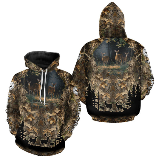 Maxcorners Deer Hunting 3D All Over Print Shirt Custom Brown Fall Season Camo Hunting Clothes LM1112