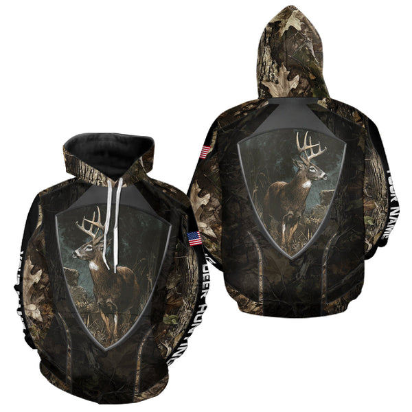 Maxcorners Whitetail Deer Hunting Camo US Flag 3D All Over Printed Shirts, Best Deer Hunting Gifts for Men LM1610