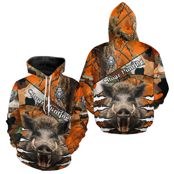 Maxcorners Wild Hog Hunting Orange Camouflage Custom Name Shirts, Personalized Boar Hunting Shirts LM1809