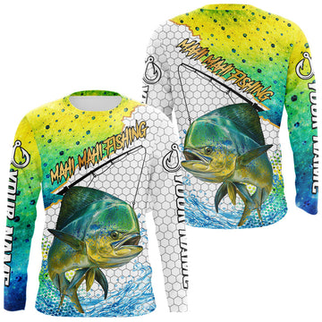 Maxcorners Mahi Mahi Custom Fishing Shirts Long Sleeve, Saltwater Fishing Clothing, Fishing Jerseys LM2602