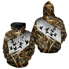 Maxcorners Duck Hunting Mallard Duck Waterfowl Custom Name 3D All Over Print Shirt, Hunting Gifts for Men