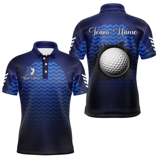Maxcorners Personalized Golf Polo Shirt For Mens Custom Blue Camo Golf Attire For Men, Golf Gifts For Men LM2603