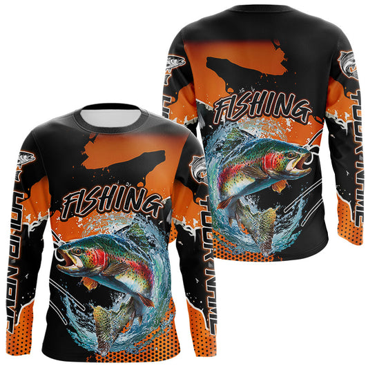 Maxcorners Rainbow Trout Fishing Custom Orange Long Sleeve Fishing Shirts, Trout Tournament Fishing Jerseys LM2512