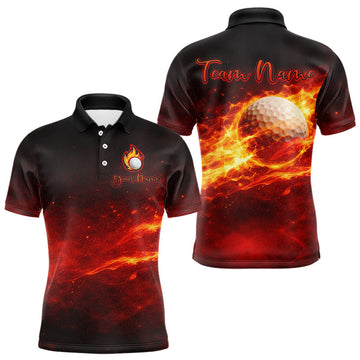 Maxcorners Mens Golf Polo Shirts Golf Ball Fire Custom Name, Golf Shirts For Men, Mens Golf Top LM2603