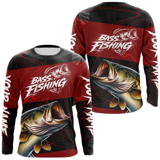 Maxcorners Personalized Bass Long Sleeve Fishing Shirts UV Protection, Bass Fishing Shirts For Men LM0503
