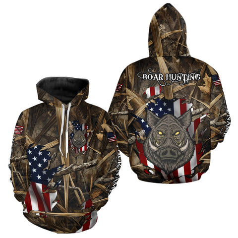 Maxcorners American Flag Boar Camo Hunting Shirt, Best Hunting Clothes for Boar Hunting Season LM0910